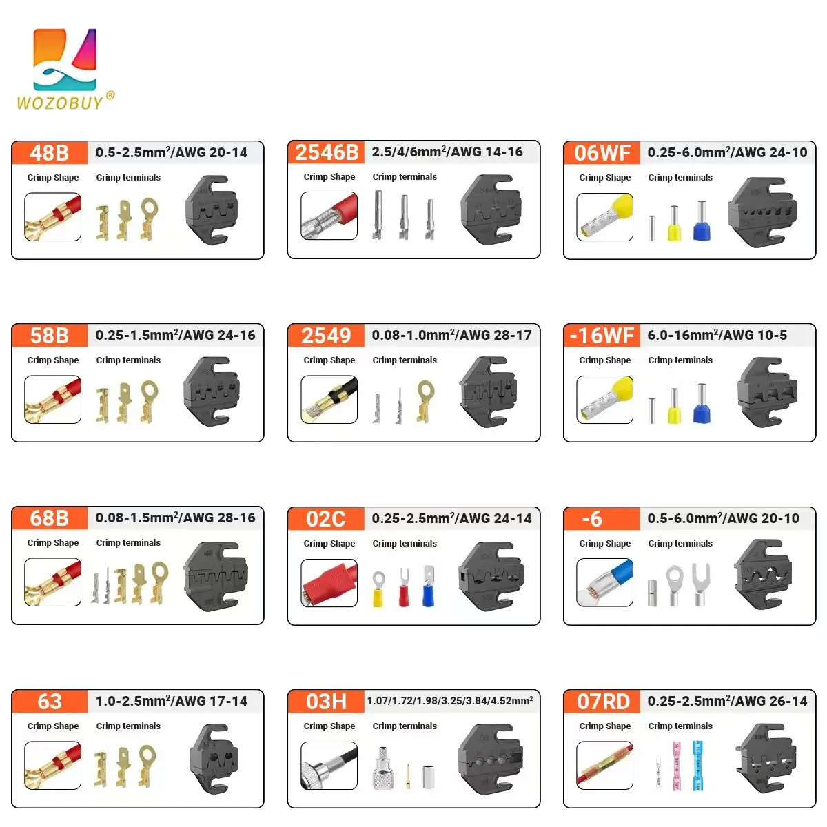 

Наконечники для обжимных клещей 48B/58B/68B/02C/2546B/2549/03H/-6/06WF/03H для пресс-клещей HS, пружинные и обжимные головки