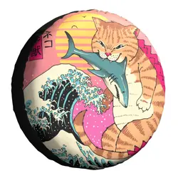 Neko Wave Kaiju Cat Spare Wheel Tire Cover for Prado Pajero Wrangler Japanese Vaporwave Jeep RV SUV 4WD 4x4 14