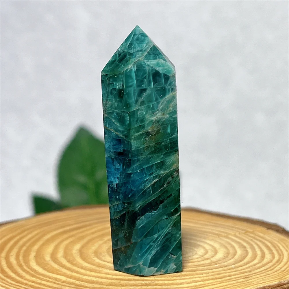 Crystal Apatite Blue Natural Point Stone Quartz Wand Reiki Polished Gemstone Hexagonal Obelisk Column Home Desk Decoration