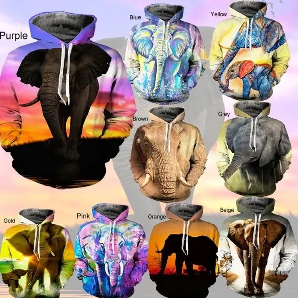 

2023 New Fashion Elephant Print Men Women 3D Hoodie Oversize Casual Streetwear Long Sleeve Pullover Tops Animal Hoodies XS-6XL