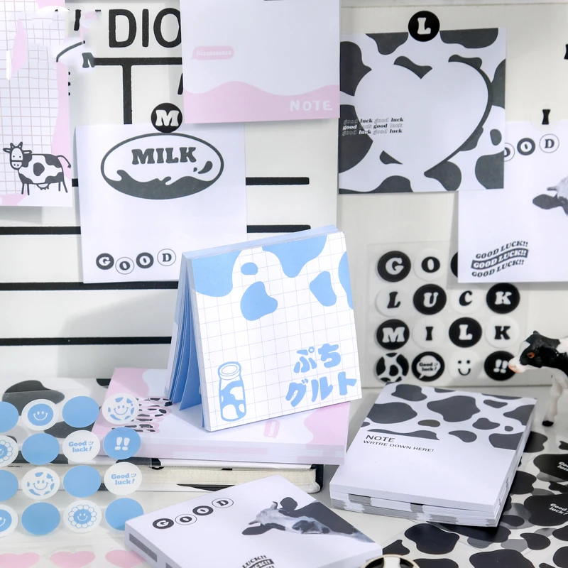 Mr. Paper 4 Styles 93pcs/bag Cute Cow Pattern Sticker Memo Pad Fresh Girl Heart Wallet Decoration Writeable Memo Pad