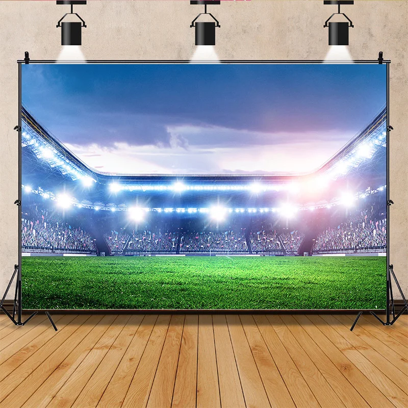 Stadium Trophy Soccer Photography Background Final Match Pitch Ball Goalpost Free Kick Football Birthday Party Backdrops FO-43