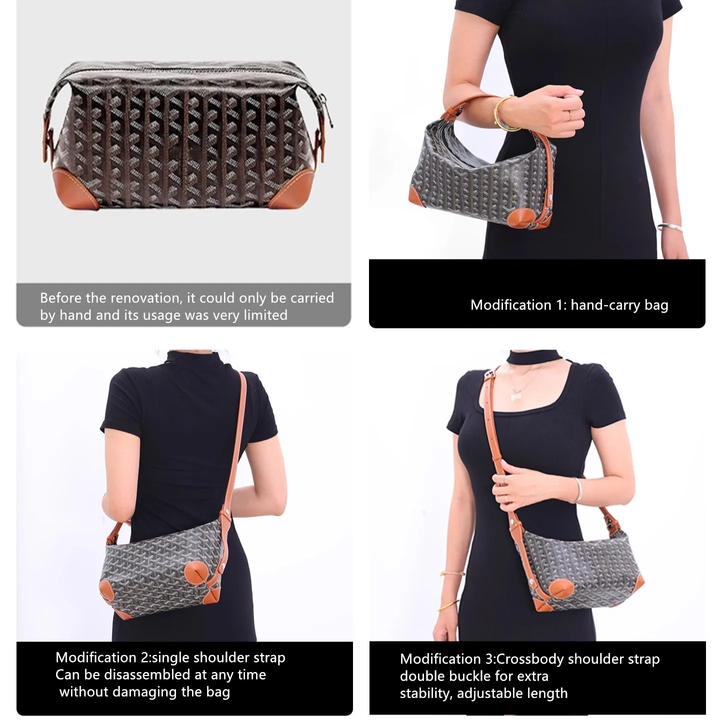 Crossbody Shoulder Strap for Goyard Bowling 25 Toiletry Bag,Extended Handle Strap, Women Handbag Modification Replacement Access view 3