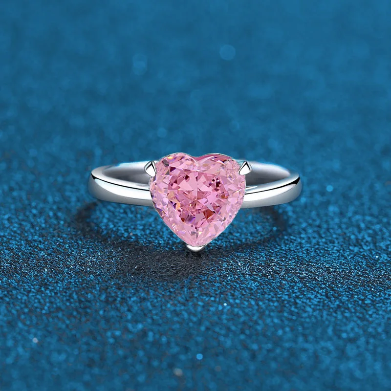 

Luxury Solid Platinum PT950 Women's Ring Ice Flower Cut Sea Blue Pink Diamond White Diamond Inlaid Love Single Diamond Ring