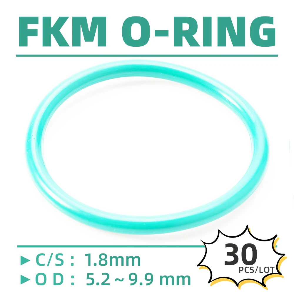 30PCS/Lot Rubber FKM  CS 1.8 mm OD 5.2/5.4/5.6/5.84/6.1/6.4/6.6/6.75/7.15/7.35/7.6/8.1 mm O Ring Gasket Oil Resistant Waterproof