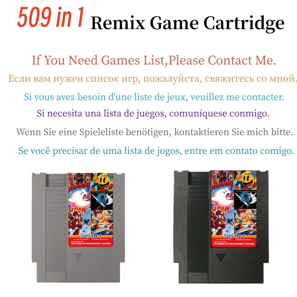 Super classic 8bit game cartridge with 509 free games 72 pin Game Cartridge for nes video game Console support PAL/NTSC save