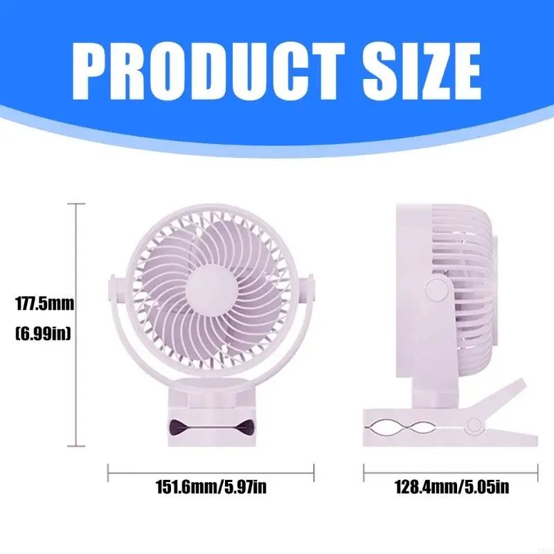 مروحة طاولة صغيرة قابلة لإعادة الشحن USB، 4 سرعات، مروحة مكتب USB هادئة للمكتب المنزلي N58D