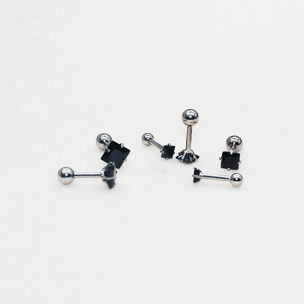 Hypoallergene Ohrstecker aus Edelstahl mit kubischen AAA-Zirkonia-Steinen, minimalistischer Schmuck für Damen, drehbare Kugel, Geschenk, 1,2 x 6 mm. – Detail 1