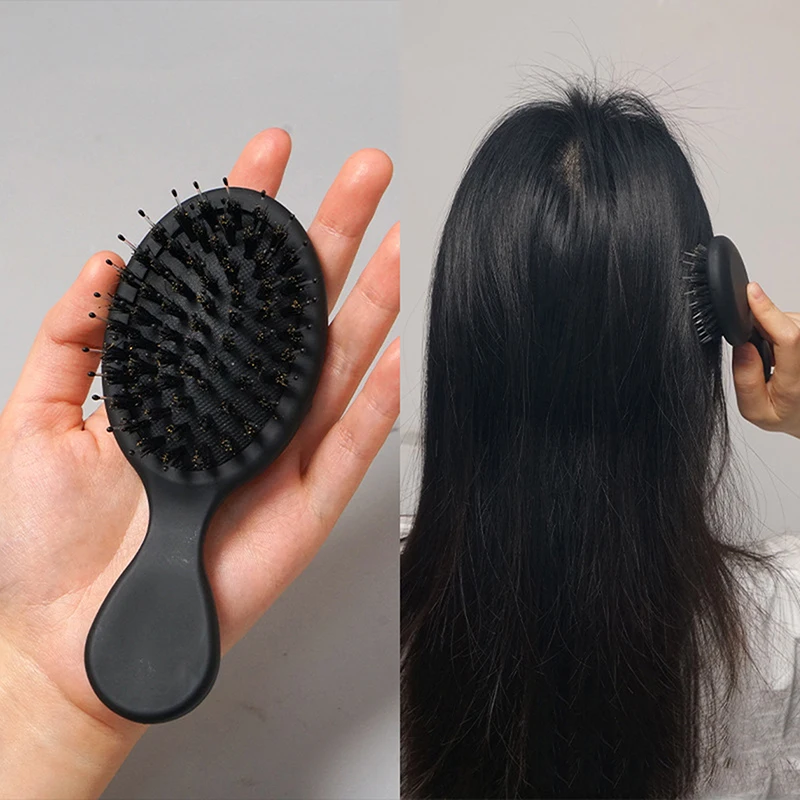 1PC Oval Boar Bristle Nylon Hair Comb Mini Anti-static Hair Scalp Massage Comb Hairbrush Salon Hair Care Brush Styling Tool