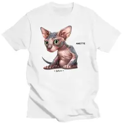 Mens Clothing  The Sphynx Cat Print Classic T-Shirt Summer Fashion Women Short Sleeve Naughty Clever Kitten Design White Tops Gi