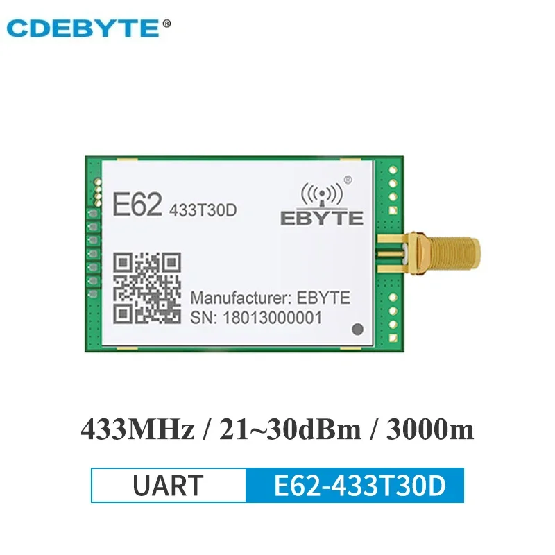 

Беспроводной модуль CDEBYTE E62-433T30D 433 МГц, полнодуплексный FHSS UART 30 дБм, беспроводной передатчик и приемник