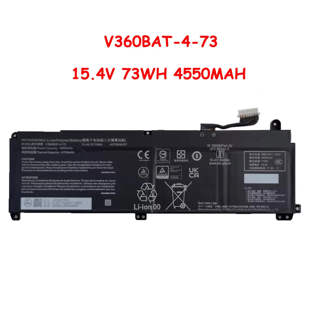 

Laptop Battery For CLEVO V360BAT-4-73 6-87-V360S-73A01 15.4V 73WH 4550MAH New