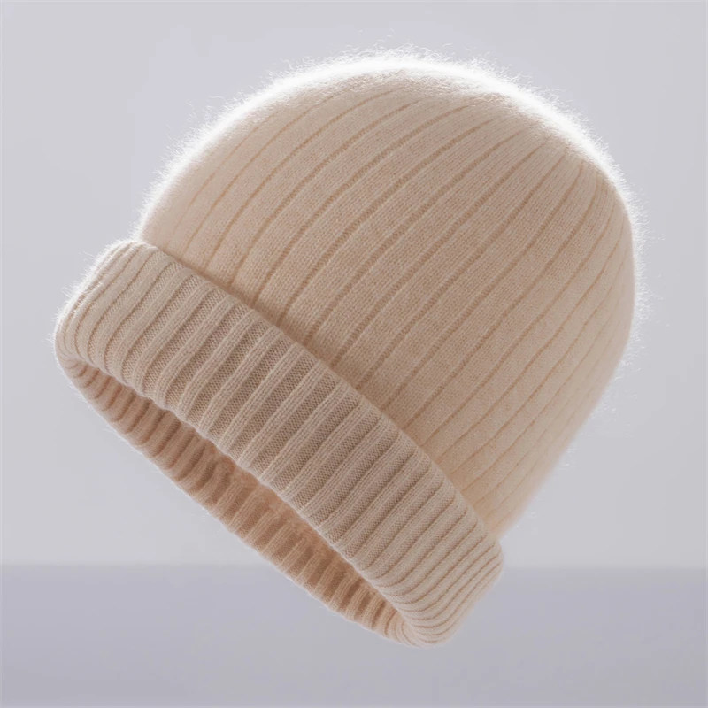 100% Cashmere Hat for Men and Women, Autumn and Winter Warmth, Ear Protection, Ribbed Knitted Hat, Head Wrap, Versatile Wool Hat