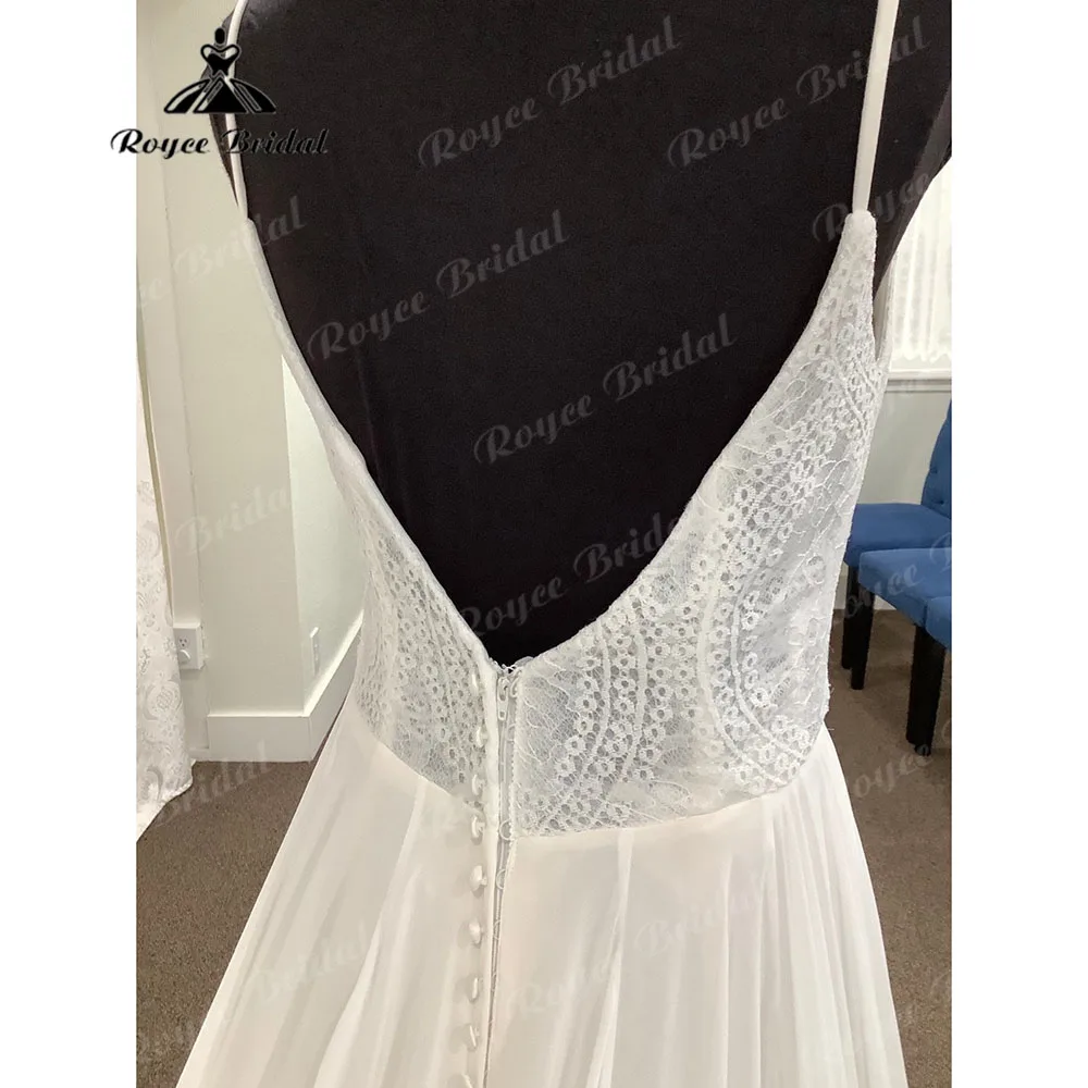 Robe Mariage Femme Royale Kant Lijfje Chiffon Boho A Lijn Open Rug Trouwjurk V-Hals 2023 Bruidsjurk Spaghettibandjes