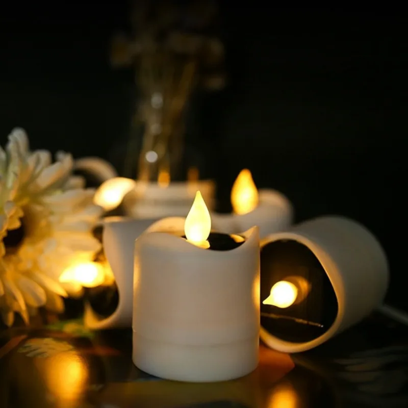 6Pcs Solar Powered LED Candle Light Yellow Outdoor Waterproof Flicker Tea Lamp for Festival Wedding Party Romantic Decor image 4