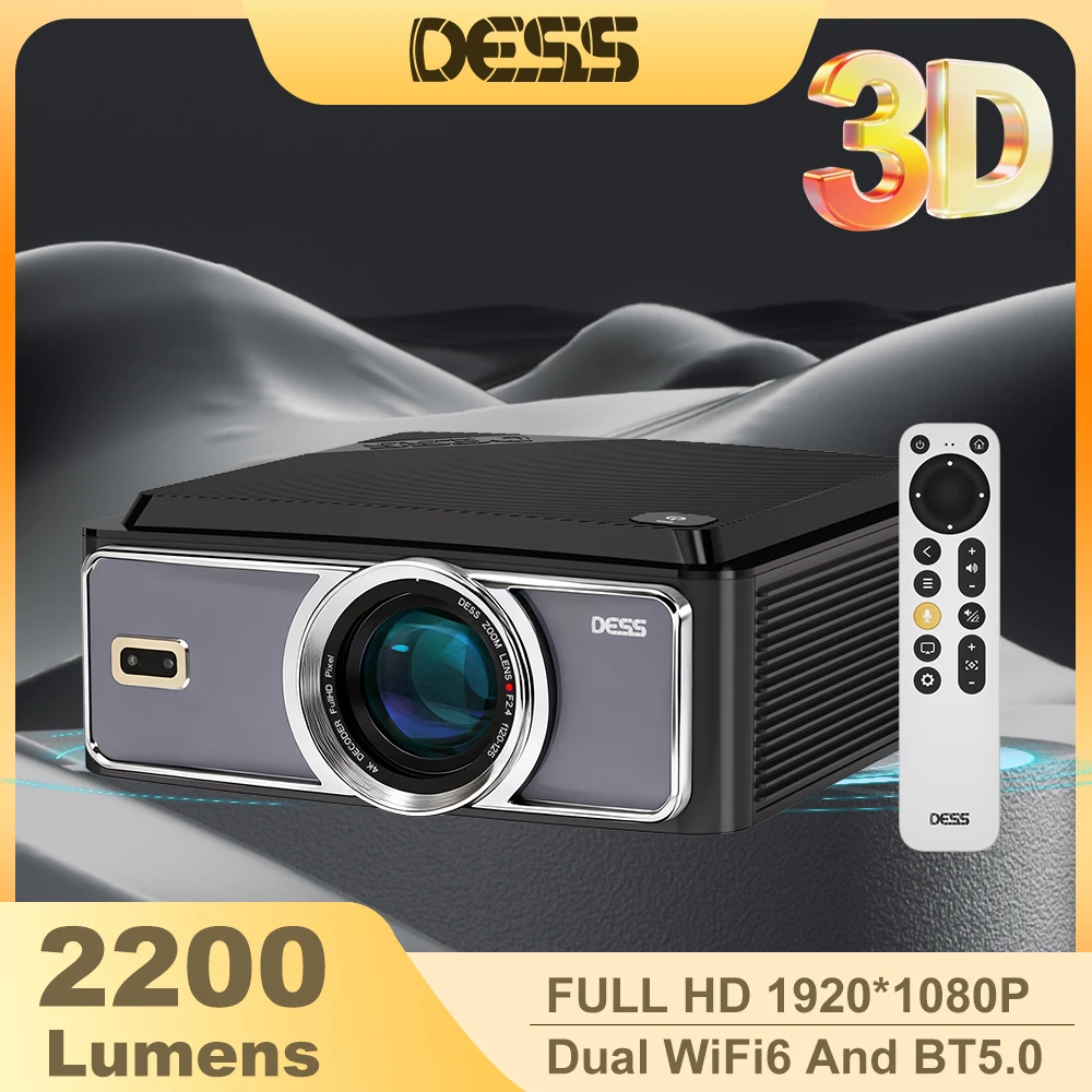 DESS 1080P Full HD New Projector LED 4K Dual WiFi Android Smart TV Projector Home Theater Conference Projector Google Assistant