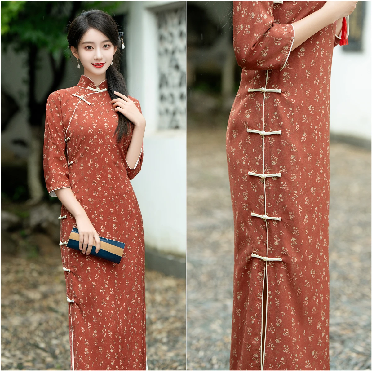 2024 Retro Chinadress Womens Sexy Floral Qipao Dress Plus Size Oriental Ladies Cheongsam Long Bodycon Dresses S-XXXL 23623