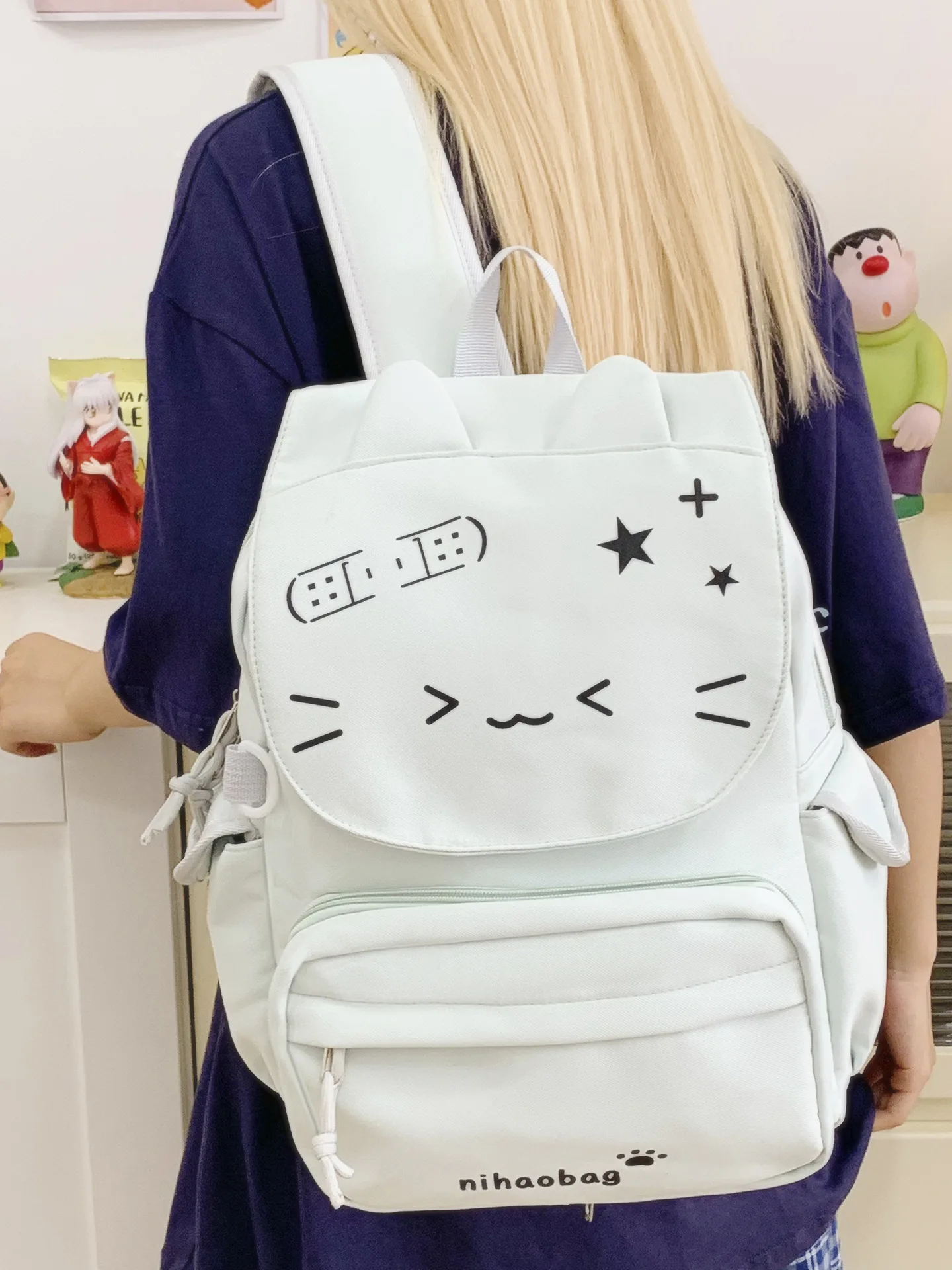 2026年新作-猫柄-大容量-ダブルショルダーバッグ-女子大学生向け-おしゃれで流行のスクールバッグ