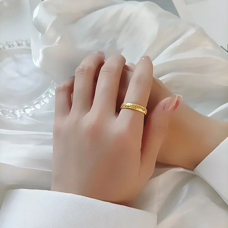 Elegant 18k Gold Color Sequin Beehive Rings for Women Bride Birthday Wedding Engagement Fine Jewelry Gifts