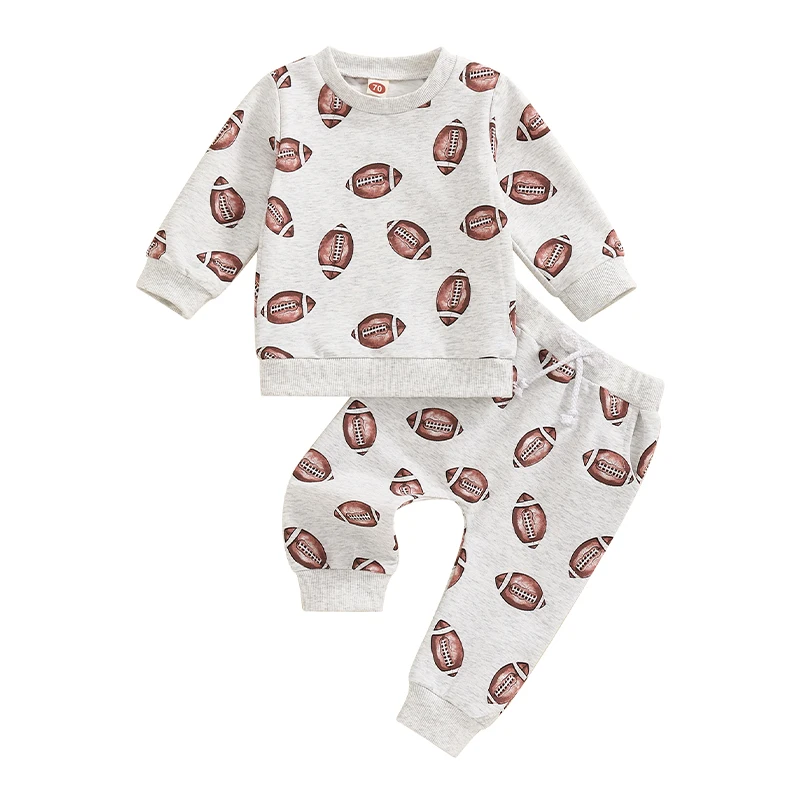 

2pcs Fall Newborn Baby Boy Clothes Infant Football Print Outfit Ribbed Long Sleeve Sweatshirt Tops Jogger Pants Outfit Set