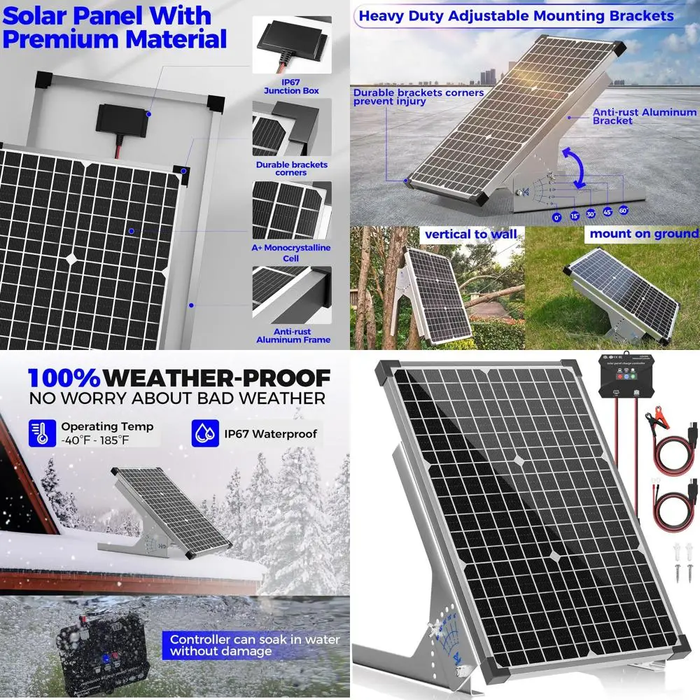 

30W Solar Panel Kit with 12V Battery Maintainer, 10A MPPT Charge Controller, and Adjustable Mount Bracket for Outdoor Use
