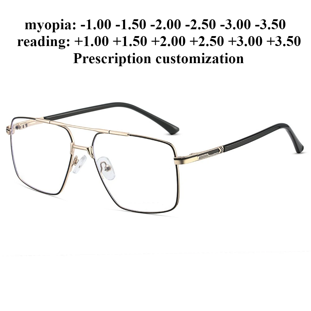 

55-18 New fashion metal anti-blue light reading glasses men's double-beam flat glasses myopia glasses prescription