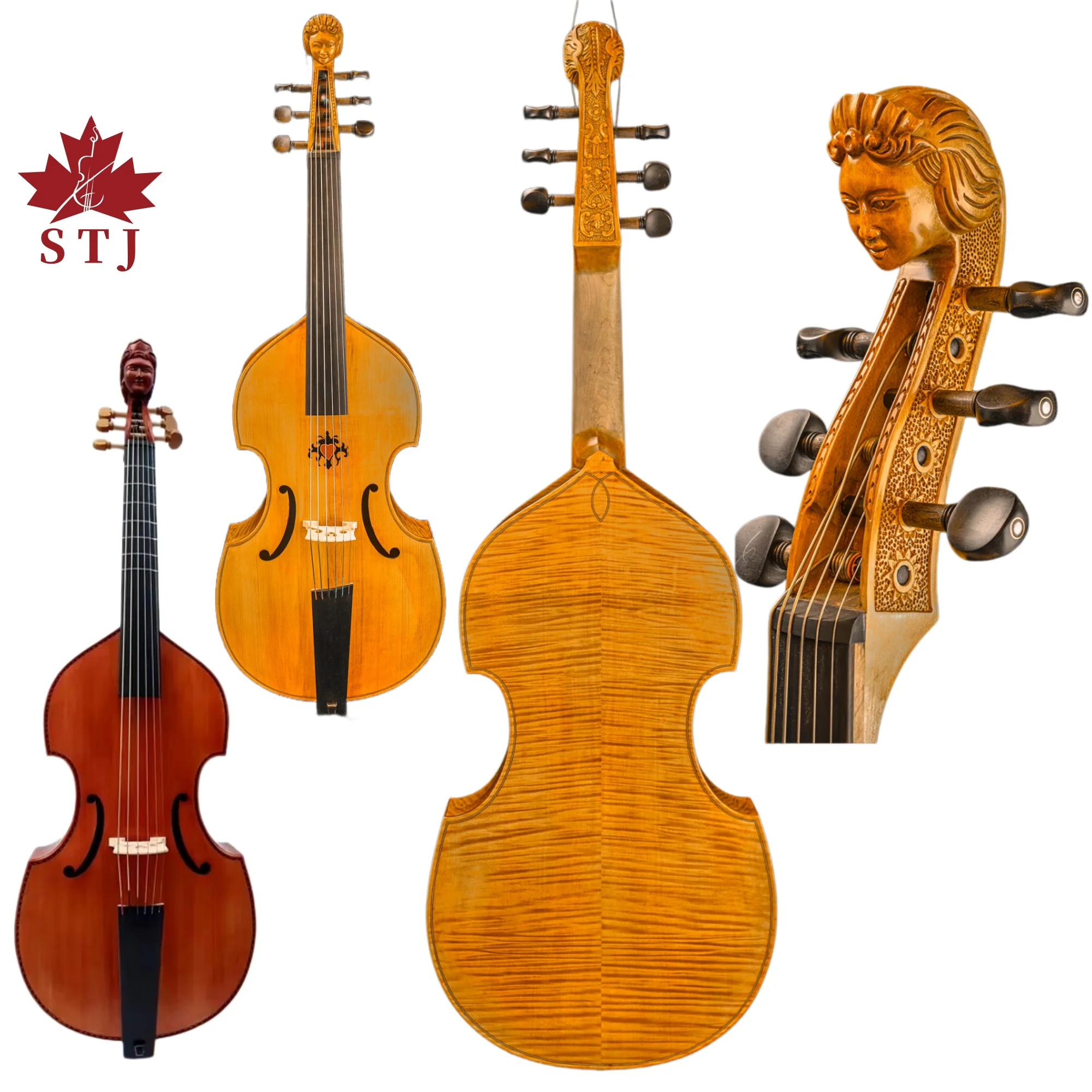 Viola Da Gamba Barroca de 27 Pulgadas y 6 Cuerdas, Tallada a Mano, con Diseño de Espiral, de Arce Flameado, Sonido Potente y Profesional
