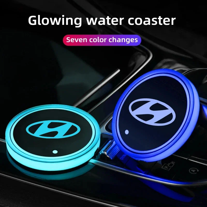 Car Luminous Water Cup Coaster Led Atmosphere Light Accessories For Hyundai Tucson 2016 Solaris IONIQ5 I30 Creta I35 I40 I20 I10