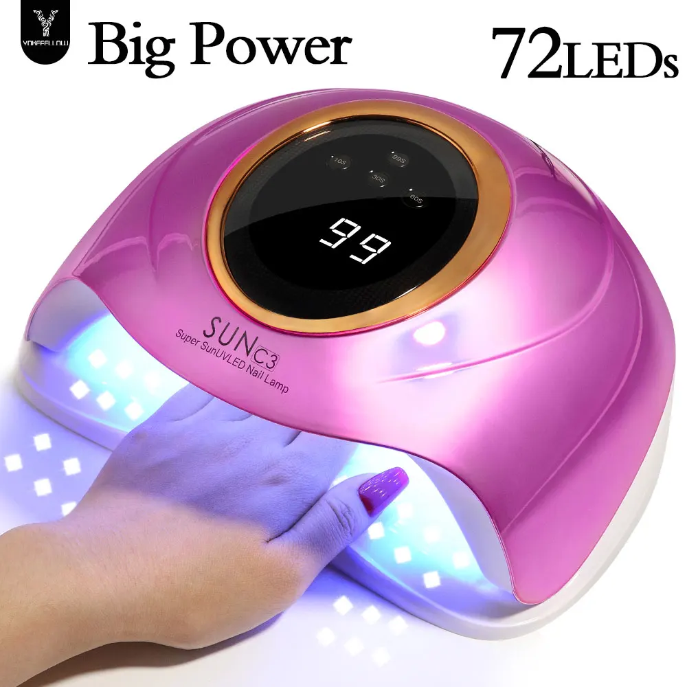 Big Power 72 LEDs UV LED Nail Lamp with 4 Timer Setting Auto Sensor Professional Gel Curing Lamp Gel Polish Light for Salon Home