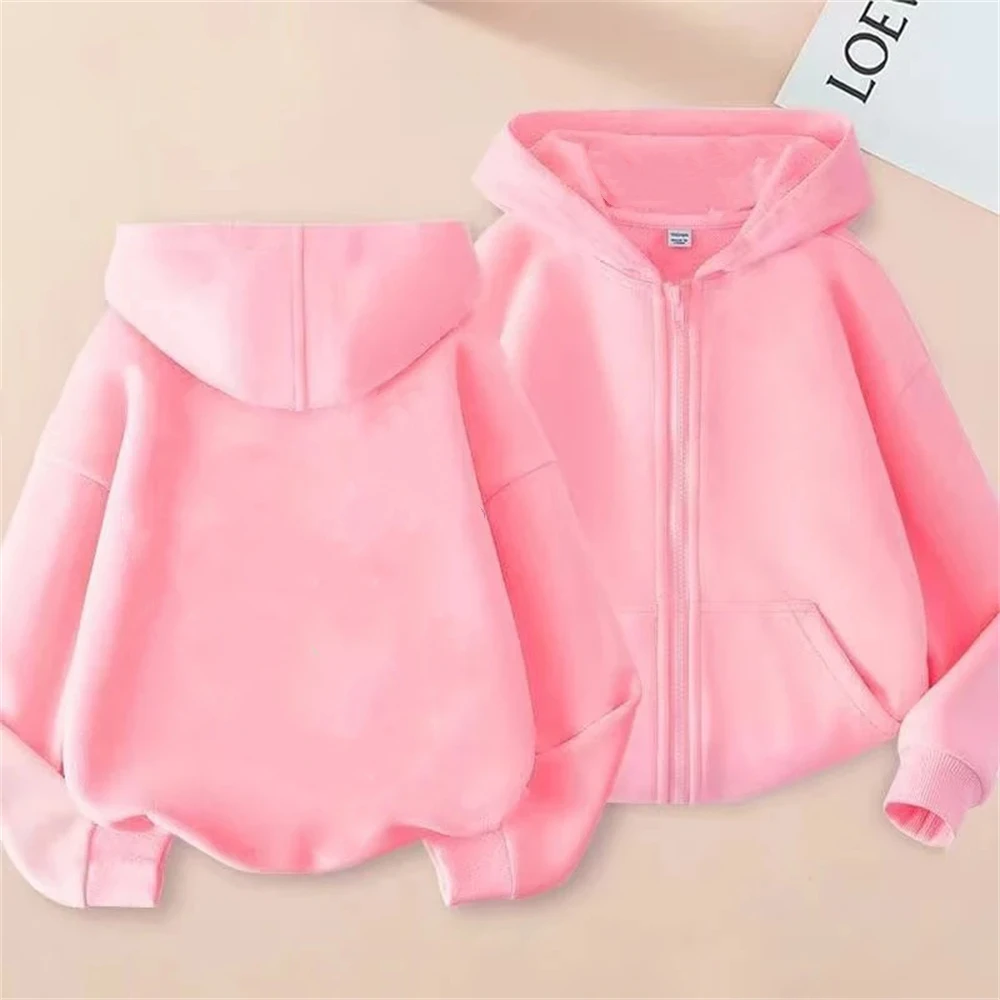 Solid color zipper sweatshirt, Spring and Autumn style, suitable for boys, girls and children aged 3-12, pink, gray, black