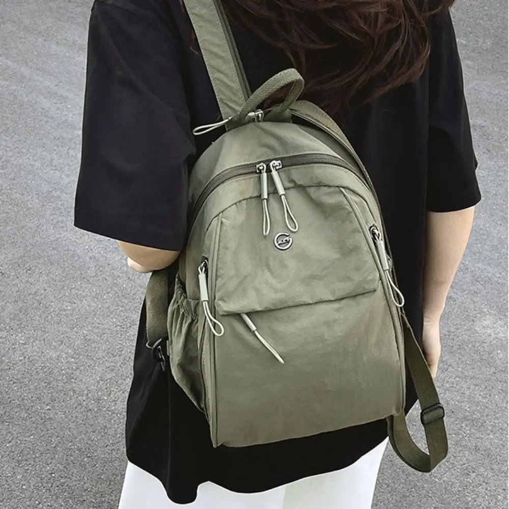 Solid Color Oxford Fabric Backpack Light Weight Nylon Casual Crossbody Bag Large Capacity Adjustable Strap