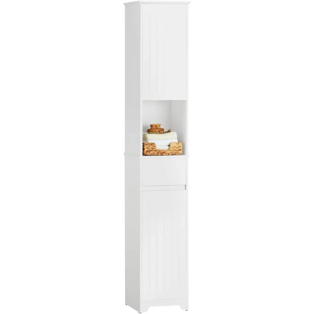 Haotian Bathroom Tall Cabinet with 2 Cabinets, 1 Drawer and 1 Compartment, Freestanding Bathroom Storage Cabinet with Shelves