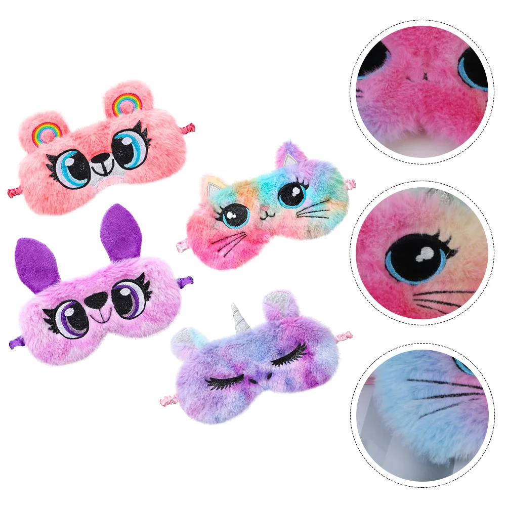 

4 Pcs Plush Eye Mask Patches for Adults Sleep Blindfold Masks Cover to Supple Sleeping Vibrant Animal