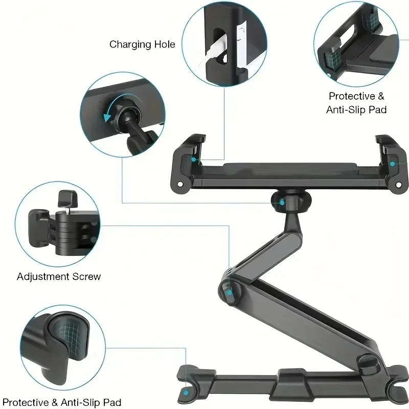 Soporte telescópico para teléfono y tableta, soporte giratorio para reposacabezas de asiento, para iPad 4-13, Samsung, Xiaomi, Huawei, para viajes y niños