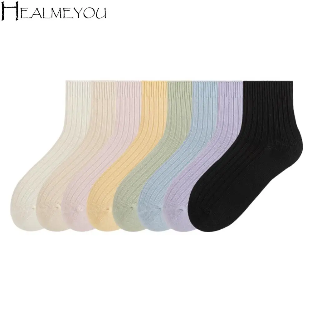 

10Pairs Ins Candy Color Mid-calf Socks Simple Female Hosiery Mid Tube Socks Breathable Sweet Socks Women Girl