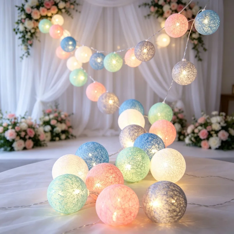 

1.5/3M Cotton Garland Balls Lights String Christmas Outdoor Hanging Party Baby Kids Room Bed Fairy Lights Wedding Decorations