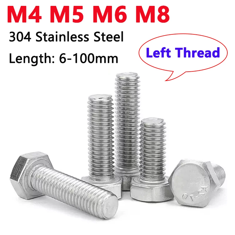 

2-10pcs M4 M5 M6 M8 304 Stainless Steel Reverse Thread Hexagon Screw Left Thread Extended Bolt Length 6-100mm