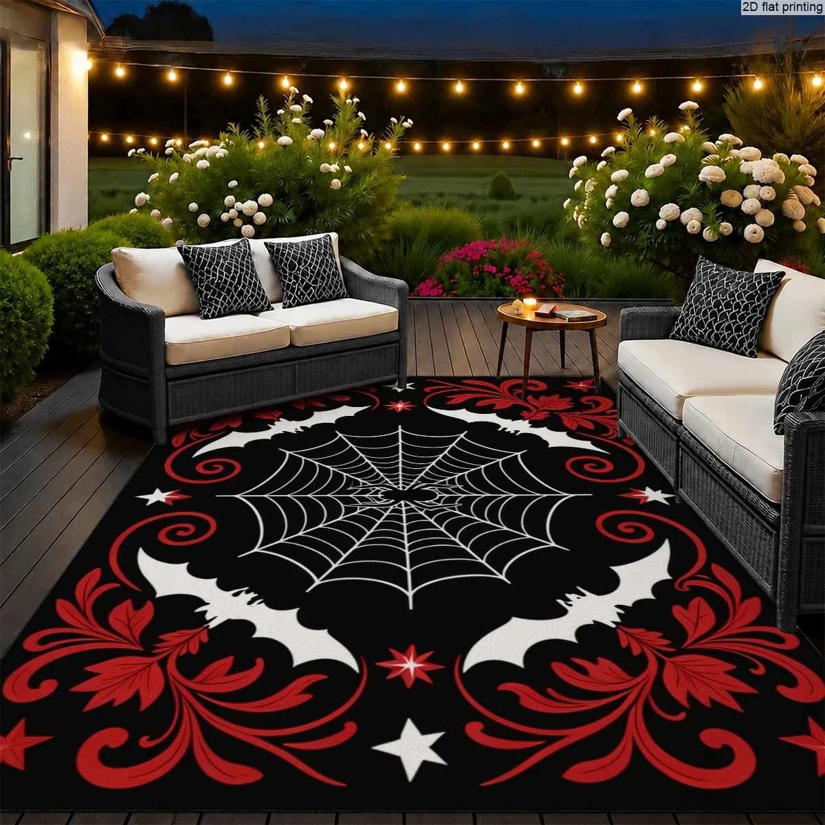 1pc Halloween Spider Web Bat Area Rug, 2D Flat Print, Indoor Outdoor Floor Mat for Patio, Living Room, Party Decor