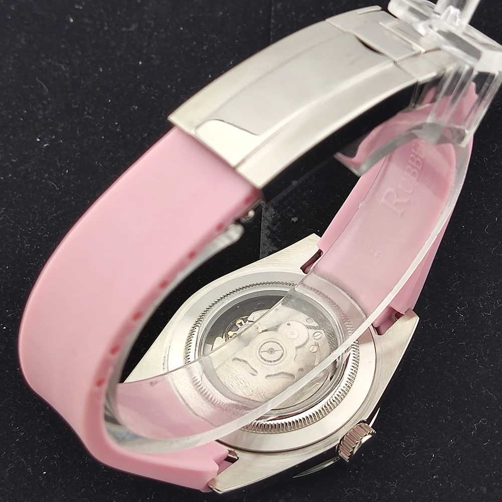 39/36mm Pink Sunray Automatic Mechanical Watch with NH35 Movement Sapphire Glass Waterproof to 10atm 316L Stainless Steel