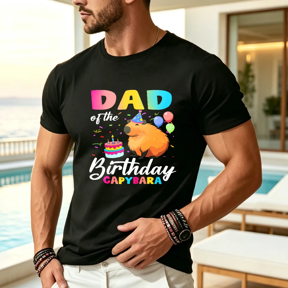 Trendy Unisex T-Shirt - Humorous Capybara Design for Dad'S Birthday - Adorable Capybara with a Happy Birthday Motif, Ideal for Presents on Dad'S Special Day - Great for Birthday Celebrations Or Casual Everyday Use