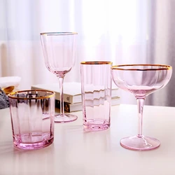 New Golden Edge Ripple Champagne Wine Glass Pink Transparent Lead Free Cocktail Glasses Crystal Whiskey Juice Drinking Cup