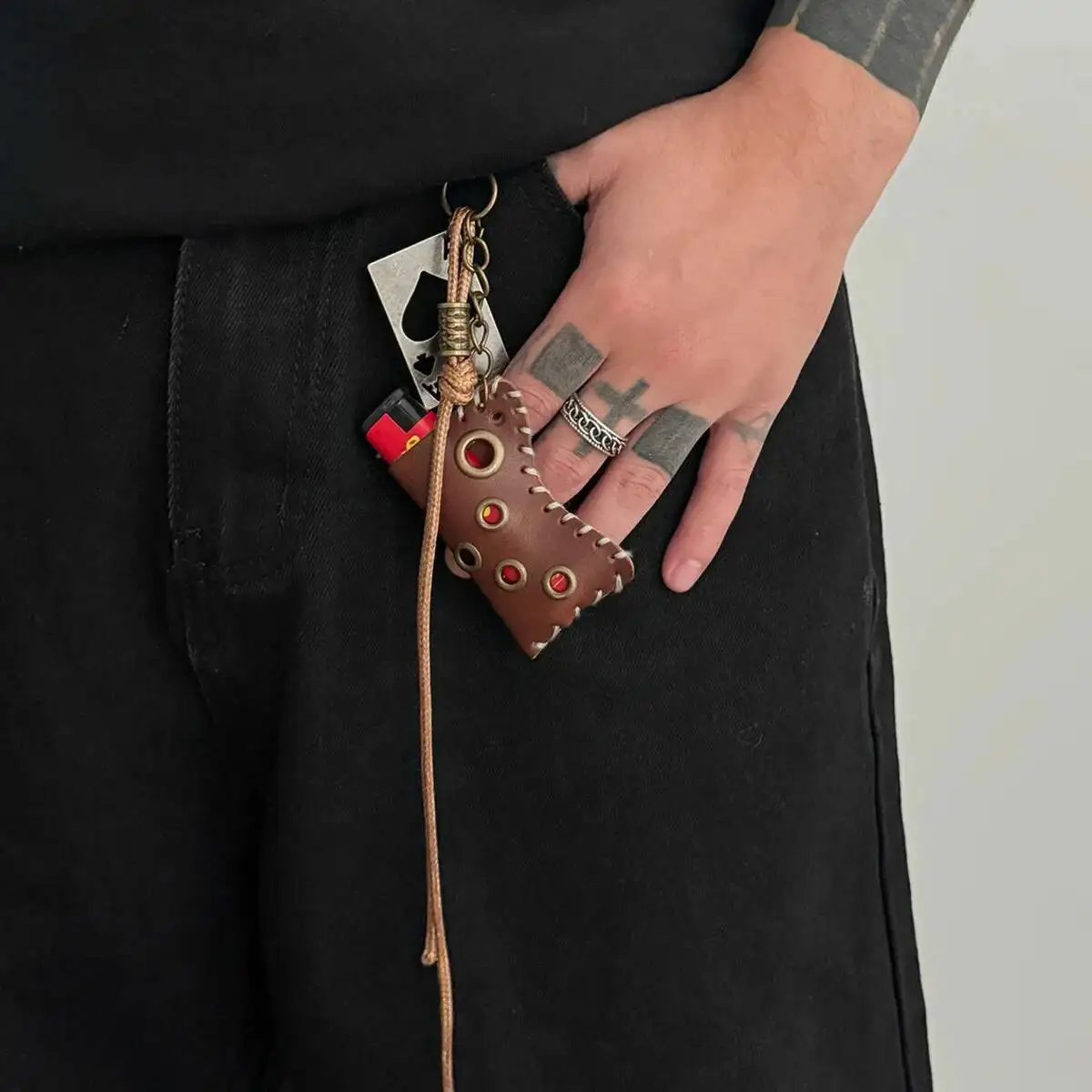 Ingemark Vintage Leder Geflochtenes Seil Hosen Kette Schlüsselbund Männer Hip Hop Poker Karten Anhänger Hosen Kette Auto Schlüssel Tasche Schmuck