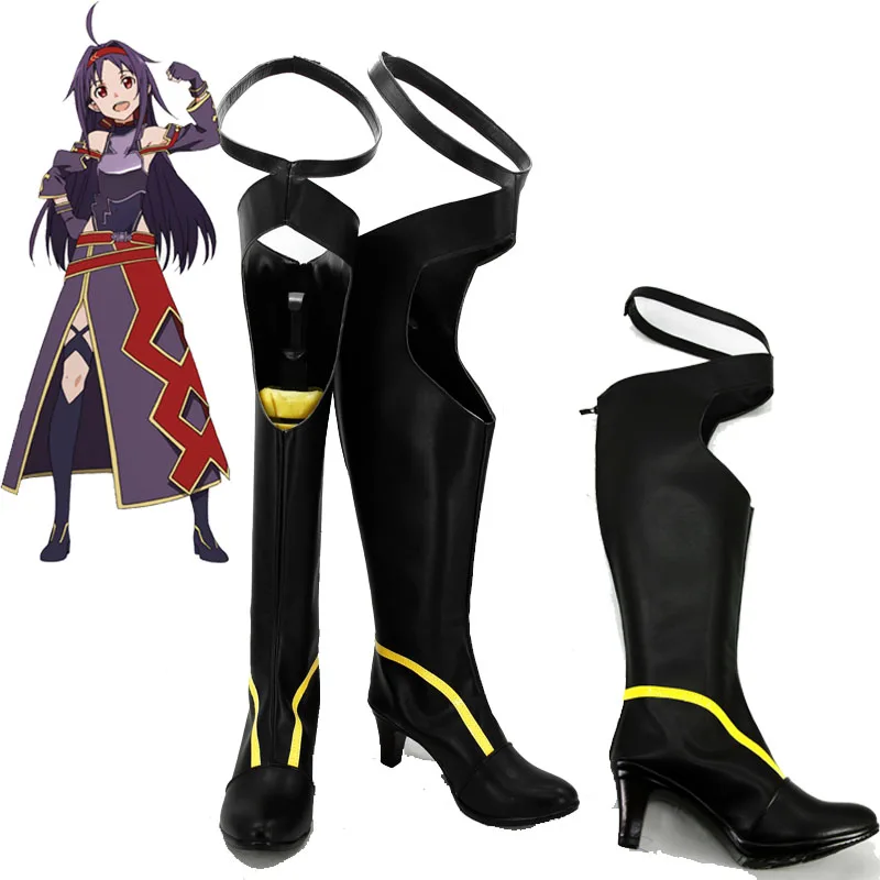 

Anime Game Sword Art Online ALfheim Online SAO ALO Konno Yuuki Mother's Rosario Black Shoes Cosplay Boots for Women Shoes