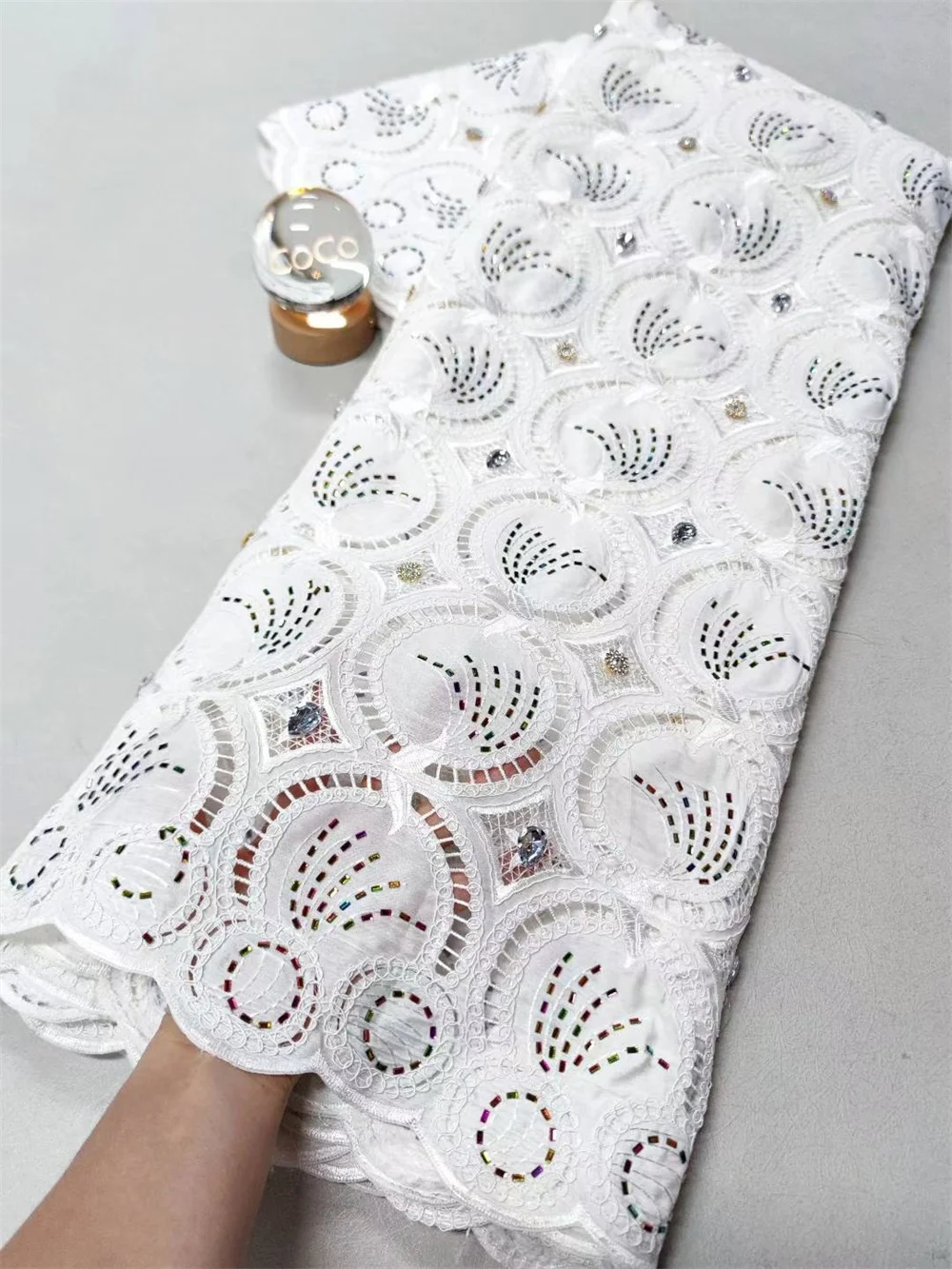 

Nigerian Lace Chiffon Cord Lace Fabric 5 Meters High Quality White Stones Luxury African Dress Fabric Hot Sale Hm71-1