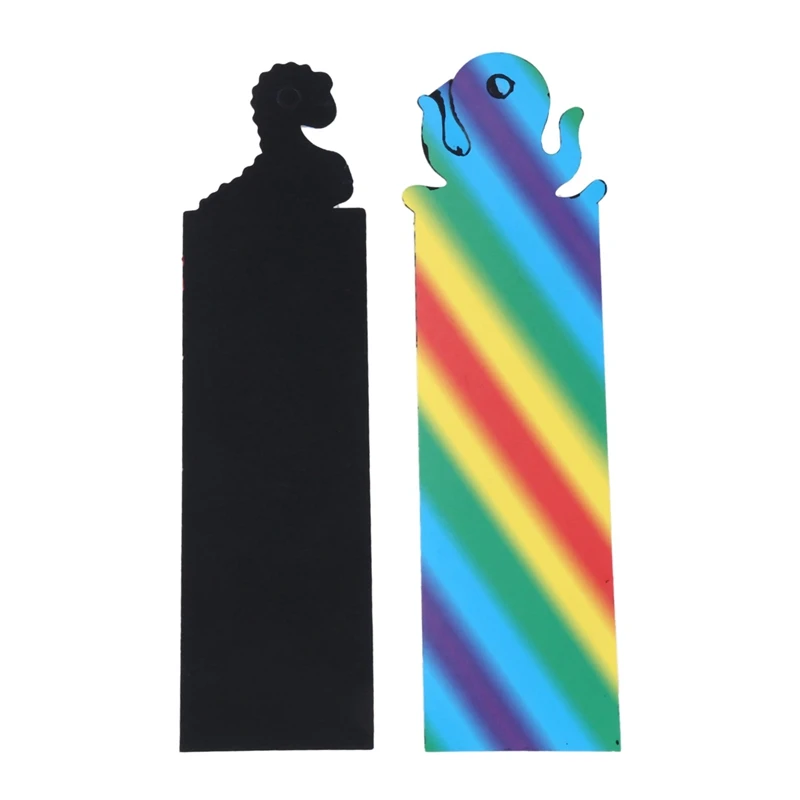 48ชิ้นที่คั่นหนังสือสีรุ้งสำหรับเด็กกระเป๋าศิลปะแบบมีรอยขีดข่วนสำหรับงานปาร์ตี้งานฝีมือรูปสัตว์งานประดิษฐ์ทำด้วยตัวเองป้ายกระดาษศิลปะ