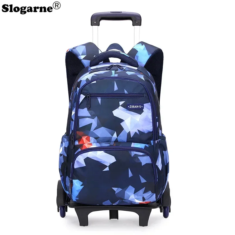 

Kids School Bag with Wheels Rolling Backpack Boy Wheeled School Bags 6 Wheels Trolley Bookbag Men Traval Bags Fahsion Backpack