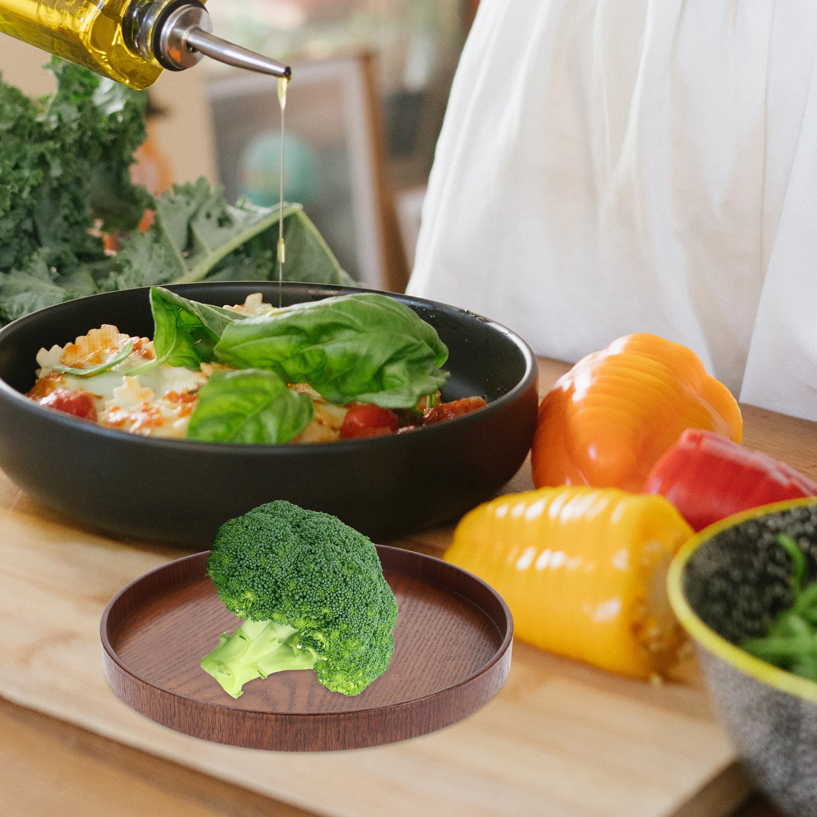 

Wooden Tray Round Serving Plate Coffee Table Small Fruit Desktop Wood Material Reusable Long Term Use Cake Bread Desserts Snacks