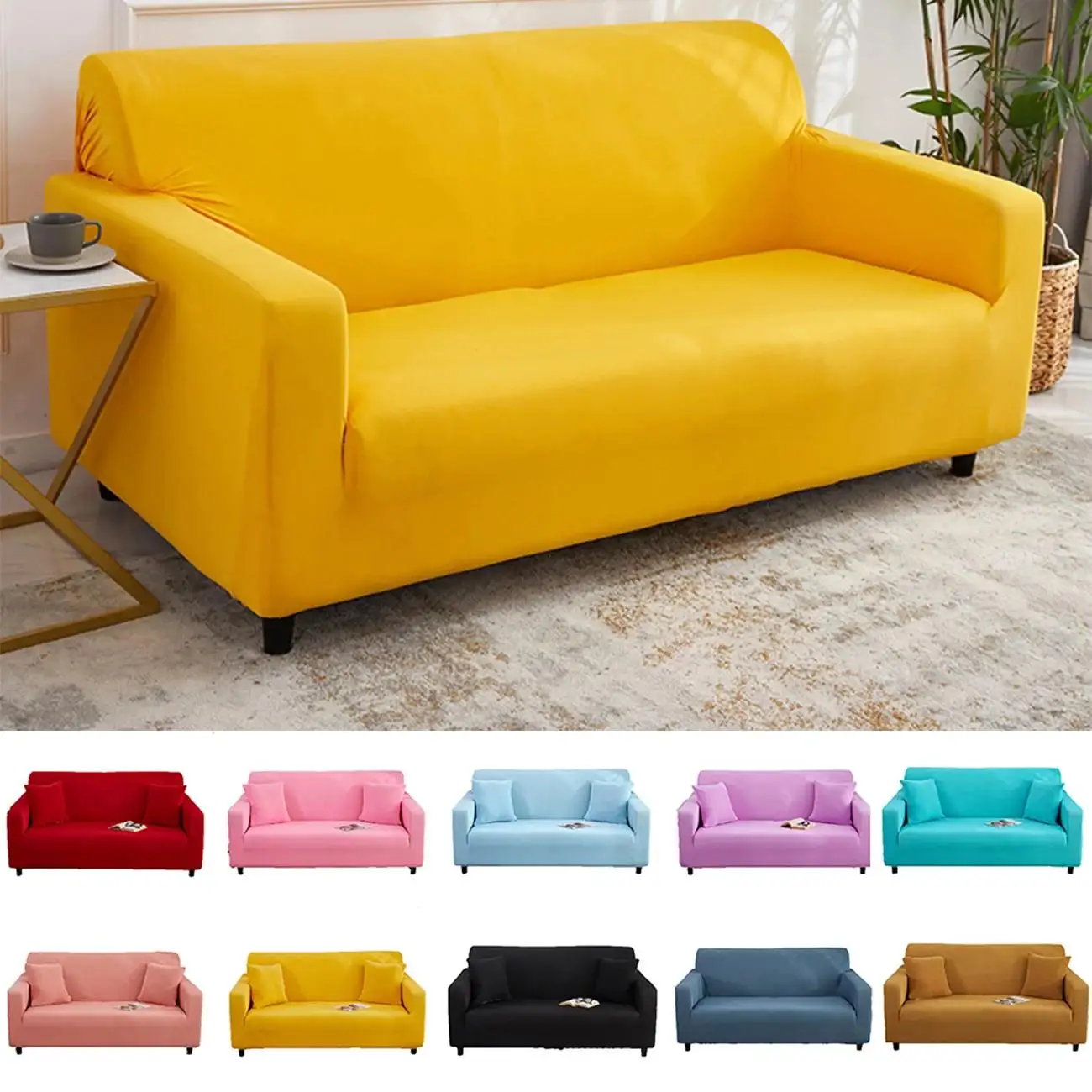 Funda de sillón elástica amarilla de Color sólido, funda de sofá todo incluido, protección de sofá de 1, 2, 3 plazas, Extensible para el hogar