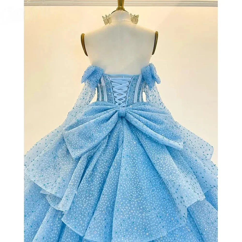 فساتين Quinceanera باللون الأزرق المنتفخ من Charro Quinceanera بأكمام طويلة وفيونكة مطرزة مكسيكية حلوة 16 فساتين 15 Anos مخصصة