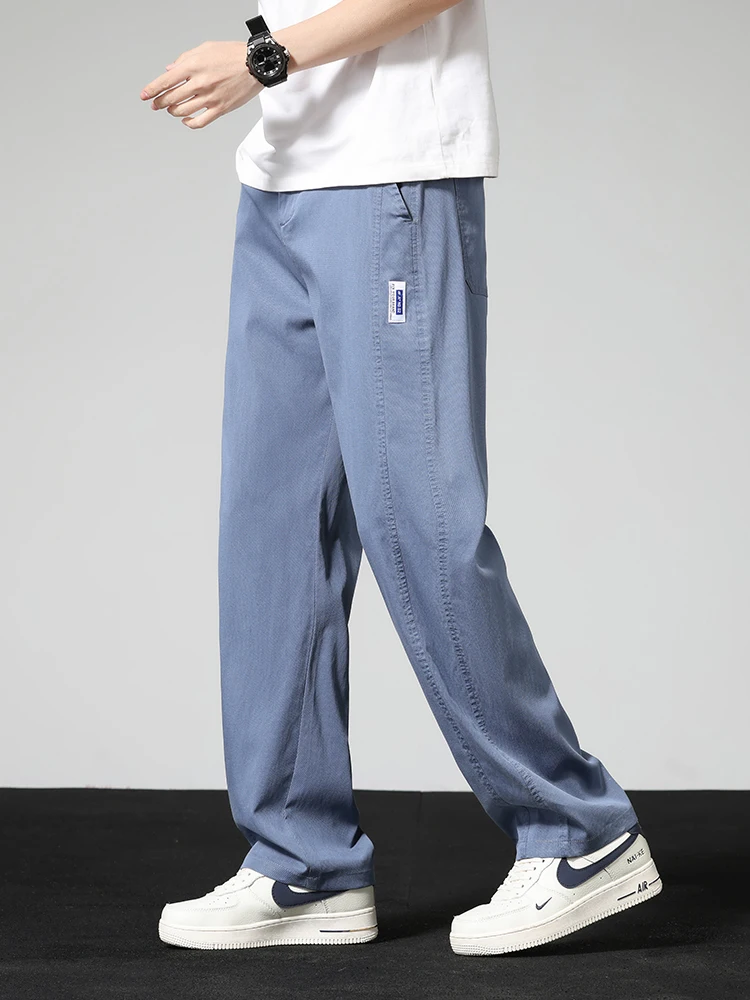 ฤดูร้อนบางสบายๆกางเกงผู้ชายตรงกางเกงกว้างแบรนด์เสื้อผ้า Lyocell ยืดกางเกงหลวมเกาหลีอินเทรนด์ Man เสื้อผ้า